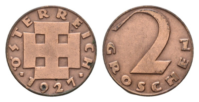 Австрия 2 гроша 1927 KM 2837 бронза 4627-1248