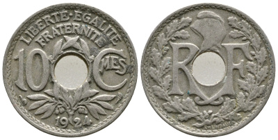 ФРАНЦИЯ 10 САНТИМОВ 1924 ТИП ЛИНДАЙЁ KM 866а, LE FRANC 138.10 медно-никель 4364-1313