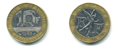 Франция 10 франков 1989 тип гений Бастилии KM 964.1, Le Franc 375.3 биметалл 176-1215