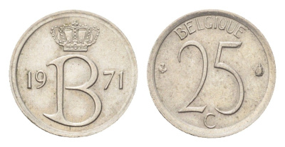 Бельгия 25 сантимов 1971 Belgique, Бодуэн I (1951-1993) KM 153 медно-никель 4705-338