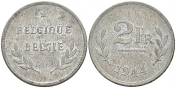БЕЛЬГИЯ 2 ФРАНКА 1944 KM 133 сталь плакированная цинком 214-864