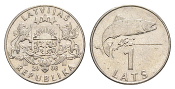 Латвия 1 лат 2008 KM 12 медно-никель 3996-1064