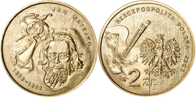 Польша 2 злотых 2002 MW, Ян Матейко (1838-1893), художник KM 444 нордик UNC 4531-312