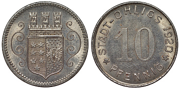 Олигс 10 пфеннигов 1920  Funck 404.4, Men18 24920.2 железо  UNC   4119-1133