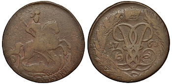 Россия 2 копейки 1761 красный монетный двор, Елизавета Петровна (1741-1762) Биткин 395 медь 221-746