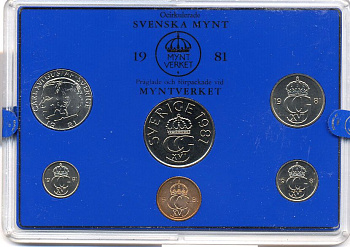 Швеция набор монетного двора из 6 монет 1981 в пластике, Карл XVI Густав (1973- ) KM MS19 UNC 4-3-7-166