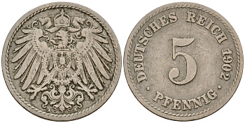 Германия 5 пфеннигов 1902 A J.12, KM 11 медно-никель    4598-1129