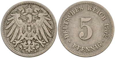Германия 5 пфеннигов 1902 A J.12, KM 11 медно-никель    4598-1129