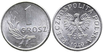 ПОЛЬША 1 ГРОШ 1949 KM 39 алюминий UNC 105-958