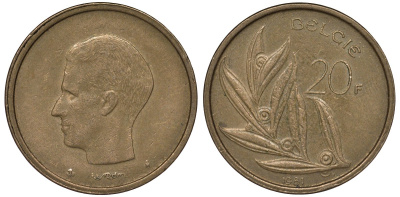 Бельгия 20 франков 1981 BELGIE KM 160 никель бронза 4123-1216