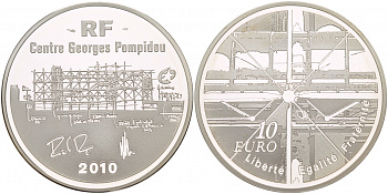 Франция 10 евро 2010 центр  Жоржа Помпиду KM 1686 серебро PROOF 1066-10-31