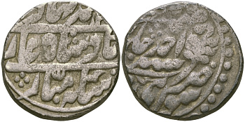 Индия, Джайпур (Jaipur) 1 рупия 1253 год 1, JAIPUR MINT, BAHADUR SHAH II (1253-1274) (1837-1858) KM 93 (C93) серебро 00-00