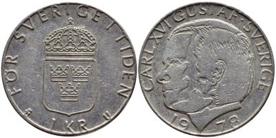 Швеция 1 крона 1978 Карл XVI Густав (1973- ) KM 852 медь плакированная медно-никелем 56-523