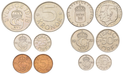 Швеция годовой набор из 6 монет (5, 10, 25 и 50 эре; 1 и 5 крон) 1978 KM 849, 850, 851, 852, 853 и 855 BU 4670-1051-1055