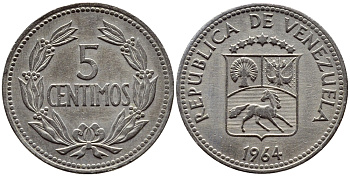 Венесуэла 5 сентимо 1964 KM 38.2 медно-никель 4392-914