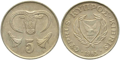 Кипр 5 центов 1983 голова быка KM 55.1 никель латунь 113-741