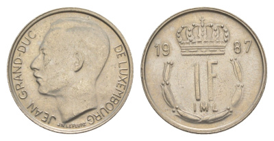 Люксембург 1 франк 1987 Герцог Жан (1964-1999) KM 59 медно-никель 4643-552