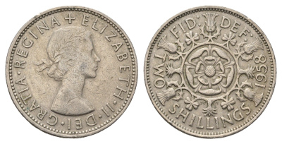 Великобритания 2 шиллинга (флорин) 1958 Елизавета II (1952-2022) KM 906, Spink 4146 медно-никель 4692-346