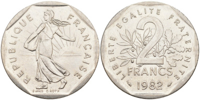 Франция 2 франка 1982 сеятель KM 242.1, Le Frank 272.6 никель 4519-344