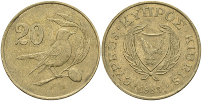 Кипр 20 центов 1983 птичка KM 57.1 никель латунь 4140-712