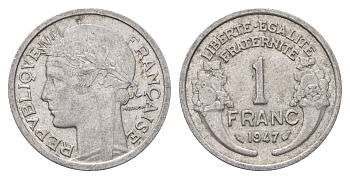 Франция 1 франк 1947 KM 885a.1 алюминий 4118-351