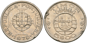 Португальский Тимор 5 эскудо 1970 год тип KM 21 медно-никель 08-1014