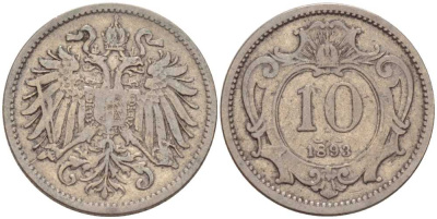 АВСТРИЯ 10 ГЕЛЛЕРОВ 1893 АВСТРО-ВЕНГЕРСКАЯ ИМПЕРИЯ KM 2802 никель 201-342