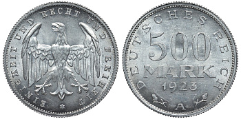 Германия 500 марок 1923 А KM 36, J.305 алюминий UNC 4587-612