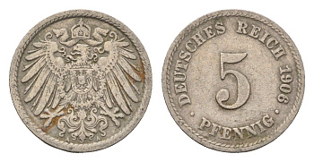 Германия 5 пфеннигов 1906 A KM 11, J. 12 медно-никель 4696-633