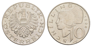 Австрия 10 шиллингов 1992 KM 2918 медно-никель UNC 4551-627