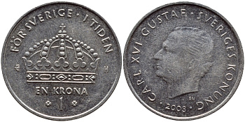 Швеция 1 крона 2003 Карл XVI Густав (1973- ) KM 894 медно-никель 4179-744