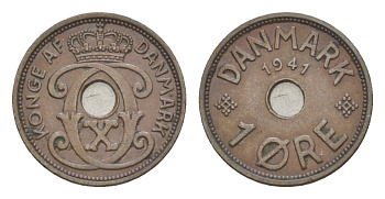Фарерские острова 1 эре 1941 Кристиан X (1912-1947), датские территории KM 1 бронза 3711-1622