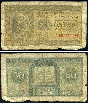 Аргентина 50 сентаво 1947 Свобода, конституция Аргентины Pick 261 (1) бумага 7457-24-1-1