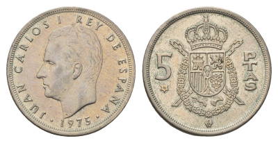 Испания 5 песет 1975 (76) Хуан Карлос I (1975-2014) KM 807 медно-никель 4616-327