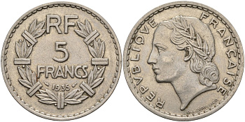Франция 5 франков 1935 KM 888 никель 4144-425
