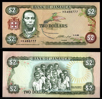 Ямайка 2 доллара 1993 Pick 69 e бумага UNC (пресс) 7217-5-2-2