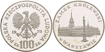 Польша 100 злотых 1975 MW, королевский замок в Варшаве, в оригинальной пластиковой упаковке KM 76, Parchimowicz 271 серебро PROOF 5-3-1-33