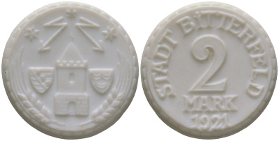 Биттерфельд 2 марки 1921  Men05 2923.4 фарфор    1085-10-21