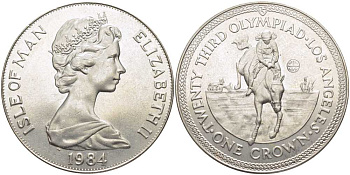 Остров Мэн 1 крона 1984 XXIII летние Олимпийские игры в Лос-Анджелесе 1984 года, конный спорт KM 120 медно-никель UNC 107-714