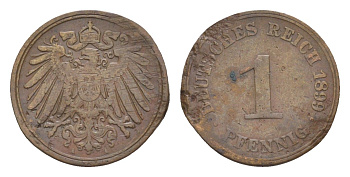 Германия 1 пфенниг 1899 A, Вильгельм II (1888-1918) KM 10, J. 10 медь 4647-833