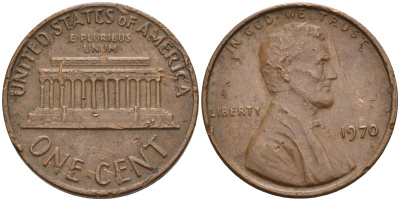 США 1 цент 1970 Линкольн KM 201 медь цинк 4115-855