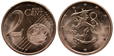 ФИНЛЯНДИЯ 2 ЕВРОЦЕНТА 2000 KM 99 сталь плакированная медью UNC 4181-467