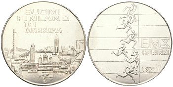 Финляндия 10 марок 1971 X Чемпионат Европы по легкой атлетике KM 52 серебро BU 81-544