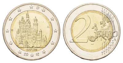 Германия 2 евро 2012 A, Бавария, Замок Нойшванштайн, серия Федеральные земли Германии KM 305 биметалл M85-12