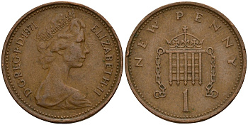 Великобритания 1 пенни 1971 Елизавета II (1952-2022) KM 915, Spink 4237 (B1) бронза 202-647