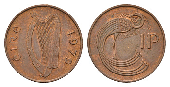 Ирландия 1 пенни 1979 мифологическая птица лира KM 20 бронза 4690-415