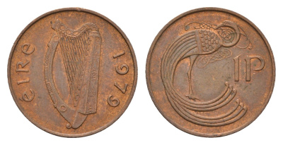Ирландия 1 пенни 1979 мифологическая птица лира KM 20 бронза 4690-415