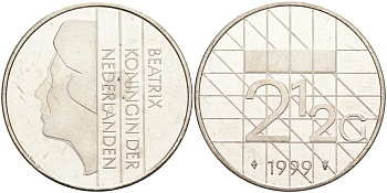 Нидерланды 2 1/2 гульдена 1999 Беатрикс (1980-2013) KM 206 никель 4593-731