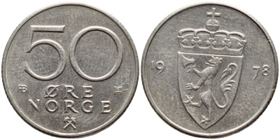 Норвегия 50 эре 1978 Улаф V (1957-1991) KM 418 медно-никель 93-624