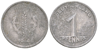 ГДР 1 пфенниг 1948 A KM 1 алюминий 206-1268